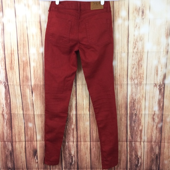 Zara Basic Dept Fire Red Skinny Jeans Zipper Leg - Picture 3 of 8